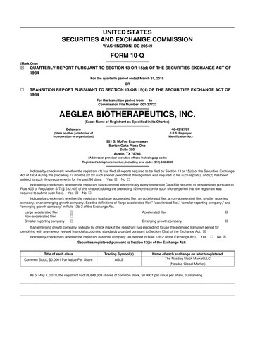 Miniature Spyre Therapeutics 10-Q Rapport trimestriel 2019 