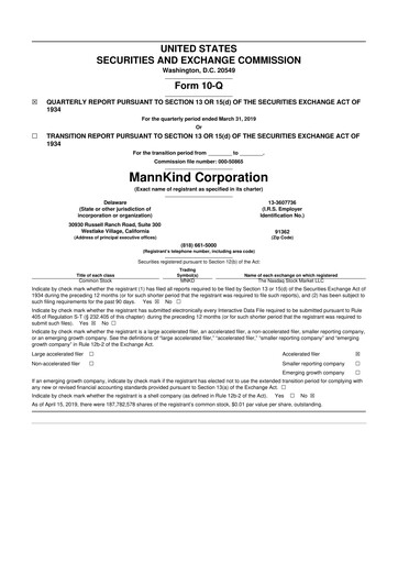Thumbnail MannKind Corp 10-Q Quarterly Report FY2019 