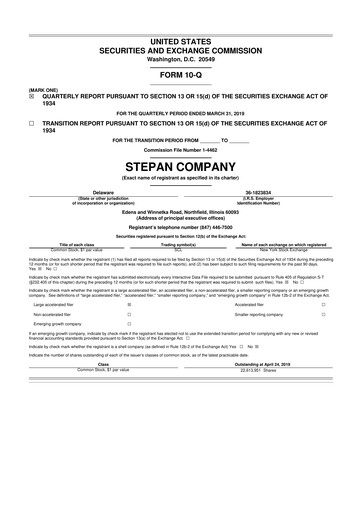Thumbnail Stepan Company
 10-Q Quarterly Report FY2019 