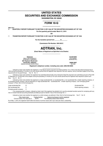 Thumbnail ADTRAN 10-Q Quarterly Report FY2019 