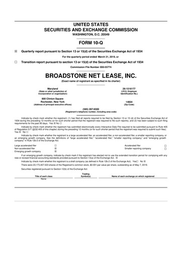 Vorschaubild Broadstone Net Lease 10-Q Quartalsbericht 2019 