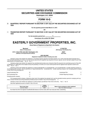 Thumbnail Easterly Government Properties 10-Q Quarterly Report FY2019 
