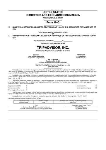 Thumbnail TripAdvisor 10-Q Quarterly Report FY2019 