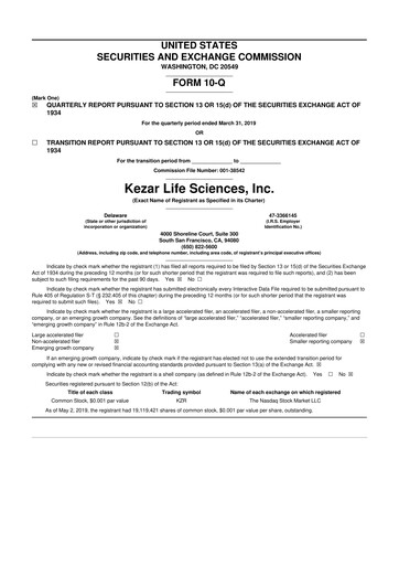 Thumbnail Kezar Life Sciences 10-Q Quarterly Report FY2019 