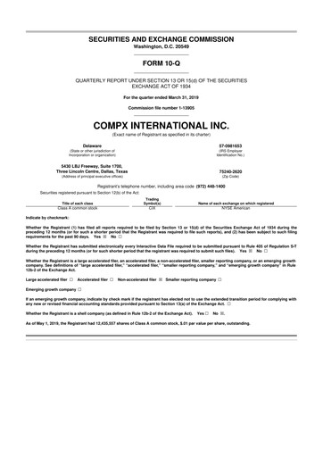 Thumbnail CompX International 10-Q Quarterly Report FY2019 