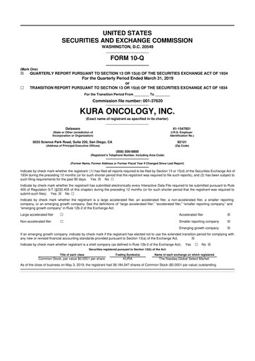 Thumbnail Kura Oncology
 10-Q Quarterly Report FY2019 