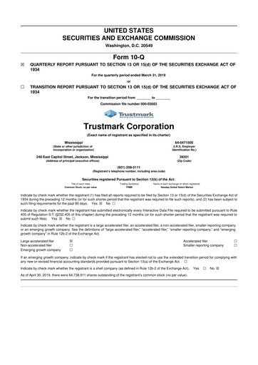 Thumbnail Trustmark 10-Q Quarterly Report FY2019 