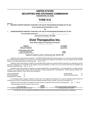 Thumbnail Ovid Therapeutics
 10-Q Quarterly Report FY2019 