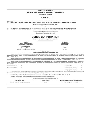 Thumbnail Cerus Corporation 10-Q Quarterly Report FY2019 