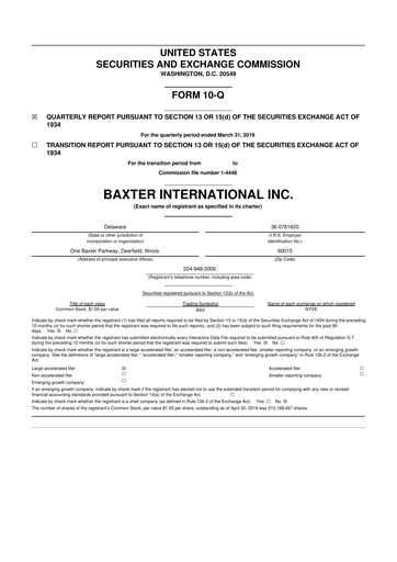 Miniature Baxter 10-Q Rapport trimestriel 2019 