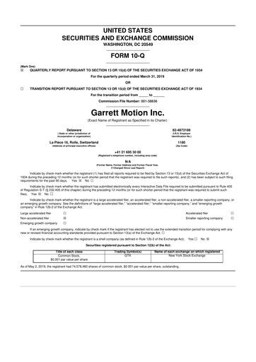 Thumbnail Garrett Motion 10-Q Quarterly Report FY2019 
