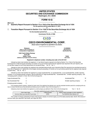 Thumbnail CECO Environmental
 10-Q Quarterly Report FY2019 