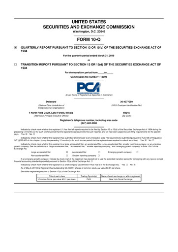 Vorschaubild Packaging Corporation of America
 10-Q Quartalsbericht 2019 
