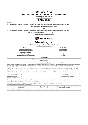 Vorschaubild Primerica
 10-Q Quartalsbericht 2019 
