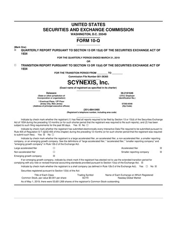 Thumbnail SCYNEXIS 10-Q Quarterly Report FY2019 