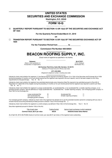 Vorschaubild Beacon Roofing Supply 10-Q Quartalsbericht 2019 