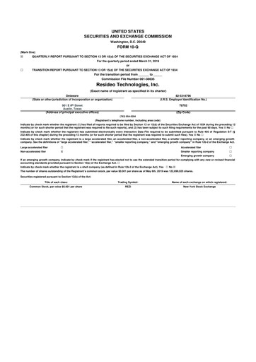 Thumbnail Resideo Technologies
 10-Q Quarterly Report FY2019 