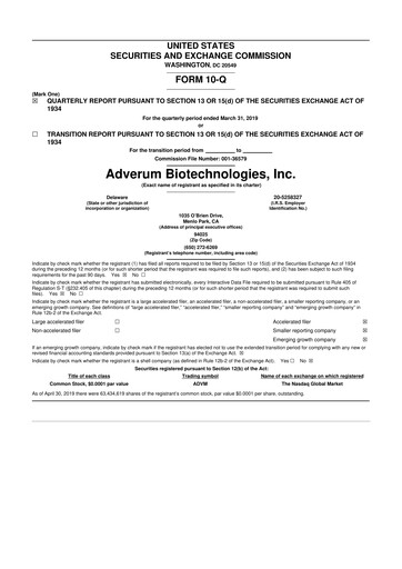 Thumbnail Adverum Biotechnologies
 10-Q Quarterly Report FY2019 
