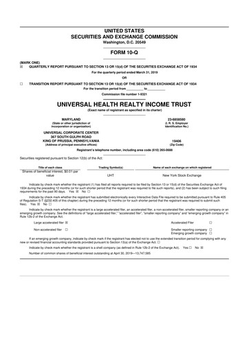 Vorschaubild Universal Health Realty Income Trust 10-Q Quartalsbericht 2019 