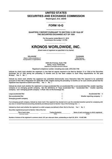 Thumbnail Kronos Worldwide 10-Q Quarterly Report FY2019 