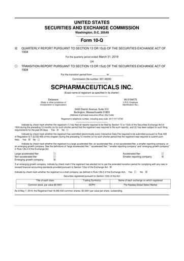 Thumbnail scPharmaceuticals 10-Q Quarterly Report FY2019 
