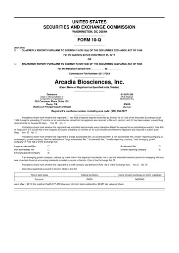 Thumbnail Arcadia Biosciences 10-Q Quarterly Report FY2019 