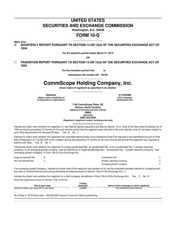 Miniature CommScope
 10-Q Rapport trimestriel 2019 