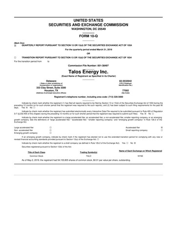 Thumbnail Talos Energy 10-Q Quarterly Report FY2019 