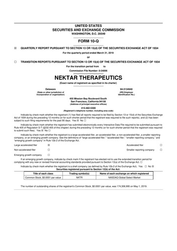 Thumbnail Nektar Therapeutics
 10-Q Quarterly Report FY2019 
