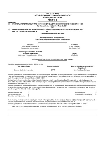 Miniature Essential Properties Realty Trust 10-Q Rapport trimestriel 2019 