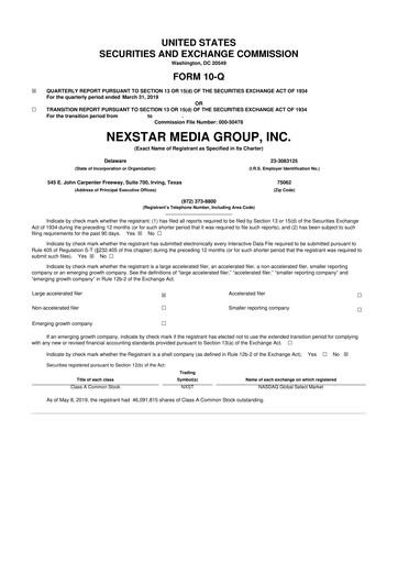 Thumbnail Nexstar Media Group
 10-Q Quarterly Report FY2019 