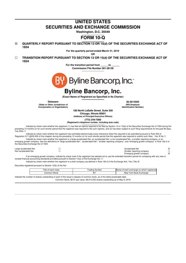 Miniature Byline Bancorp 10-Q Rapport trimestriel 2019 