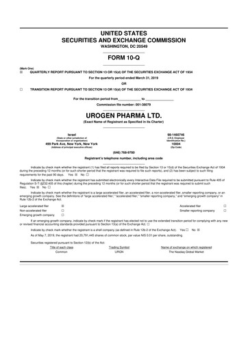 Thumbnail UroGen Pharma 10-Q Quarterly Report FY2019 