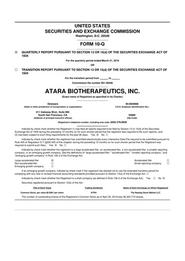 Thumbnail Atara Biotherapeutics 10-Q Quarterly Report FY2019 