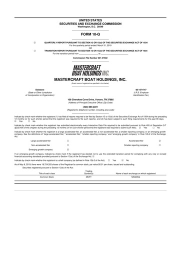 Thumbnail MasterCraft Boat 10-Q Quarterly Report FY2019 