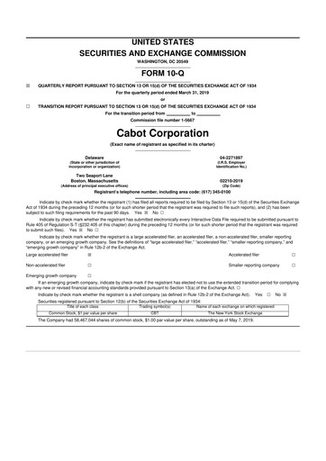 Thumbnail Cabot Corporation
 10-Q Quarterly Report FY2019 