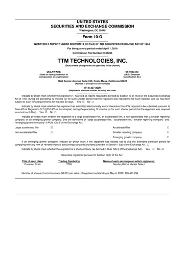 Thumbnail TTM Technologies
 10-Q Quarterly Report FY2019 