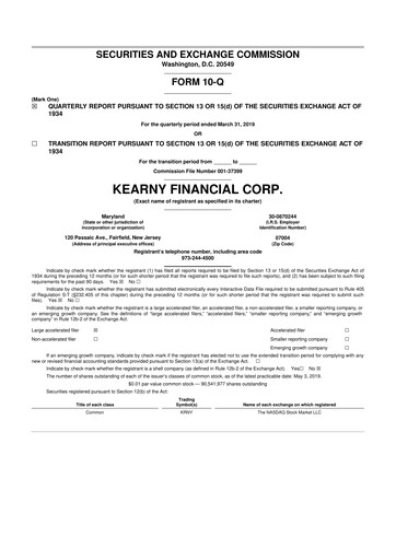 Thumbnail Kearny Financial
 10-Q Quarterly Report FY2019 