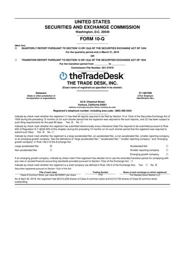 Thumbnail The Trade Desk
 10-Q Quarterly Report FY2019 