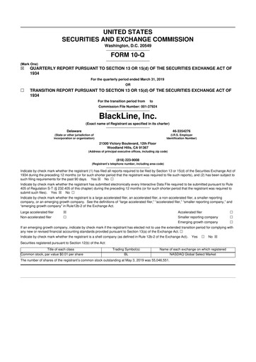 Miniature BlackLine 10-Q Rapport trimestriel 2019 