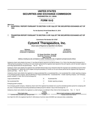 Thumbnail CytomX Therapeutics
 10-Q Quarterly Report FY2019 