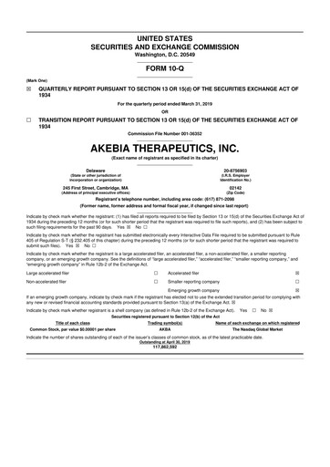 Thumbnail Akebia Therapeutics 10-Q Quarterly Report FY2019 