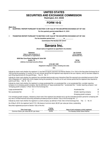 Thumbnail Savara 10-Q Quarterly Report FY2019 
