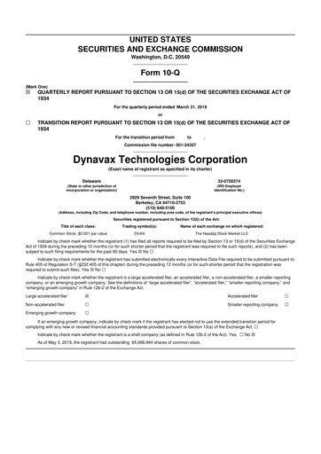 Thumbnail Dynavax Technologies
 10-Q Quarterly Report FY2019 