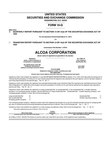 Miniature Alcoa 10-Q Rapport trimestriel 2019 