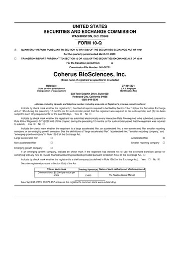 Thumbnail Coherus BioSciences
 10-Q Quarterly Report FY2019 