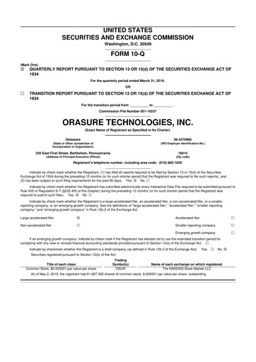 Thumbnail OraSure Technologies 10-Q Quarterly Report FY2019 