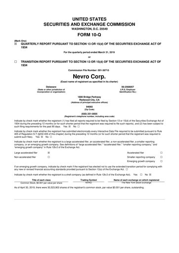 Thumbnail Nevro
 10-Q Quarterly Report FY2019 