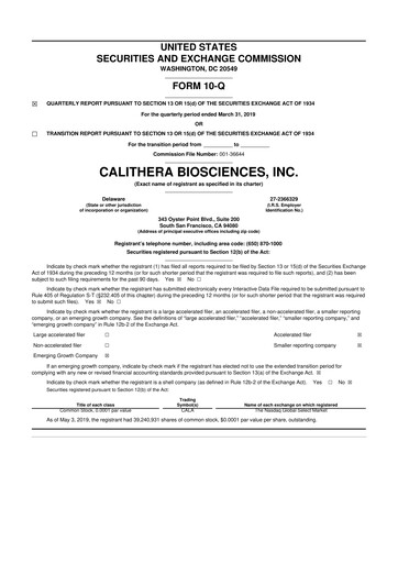 Thumbnail Calithera Biosciences
 10-Q Quarterly Report FY2019 