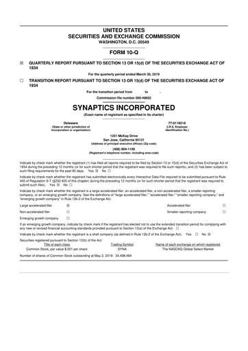 Thumbnail Synaptics 10-Q Quarterly Report FY2019 